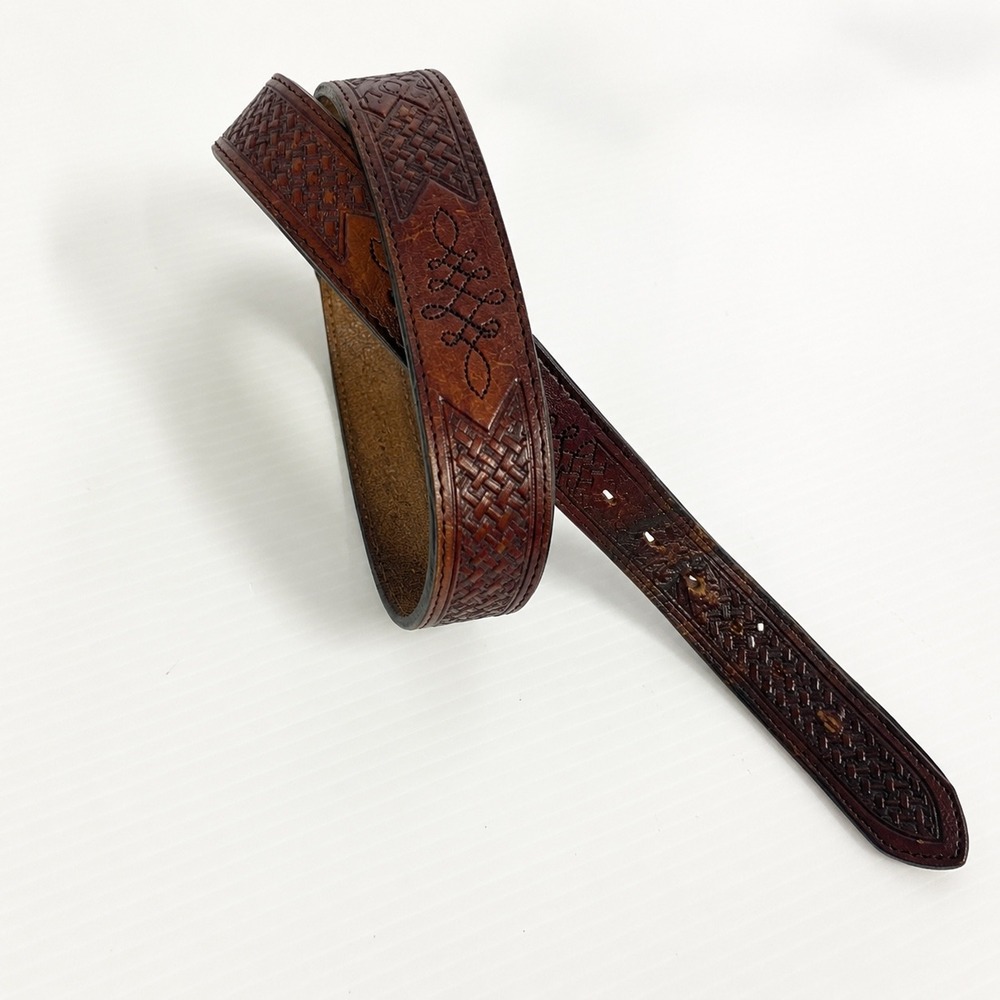 Vintage Leegin Leather Belt Strap Mens 40 Brown Tooled Western Cowboy No Buckle